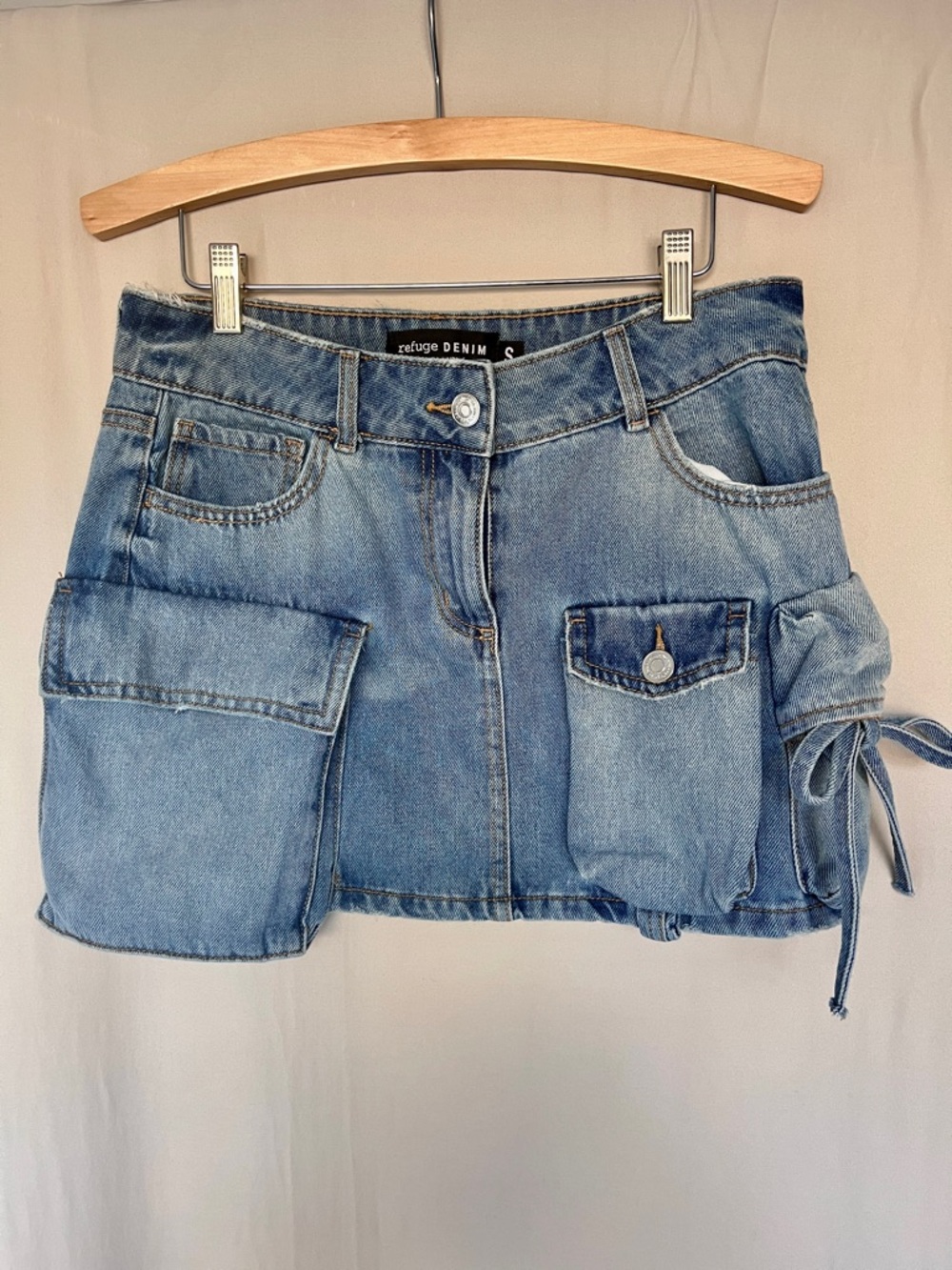 Refuge Denim Cargo Mini Skirt Low Rise Y2K Utility Blue Size S